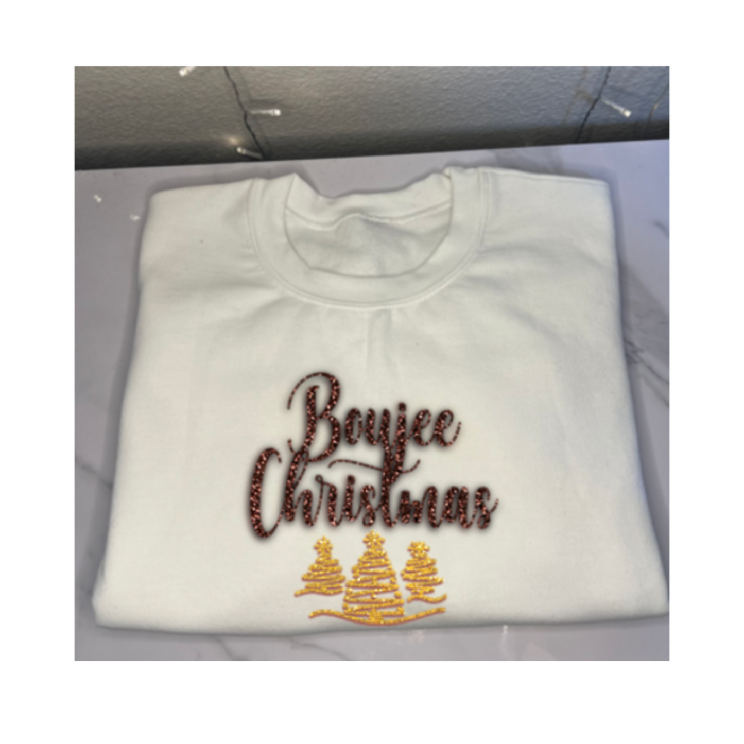 'Boujee Christmas With Glitter Lettering + Glitter Christmas Trees' Sweatshirt