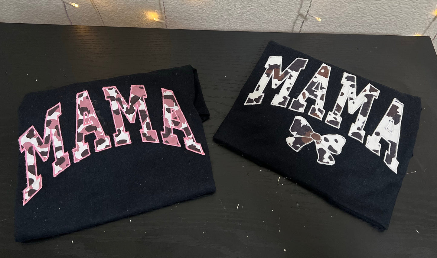 Embroidered Cow Print Mama T-Shirt