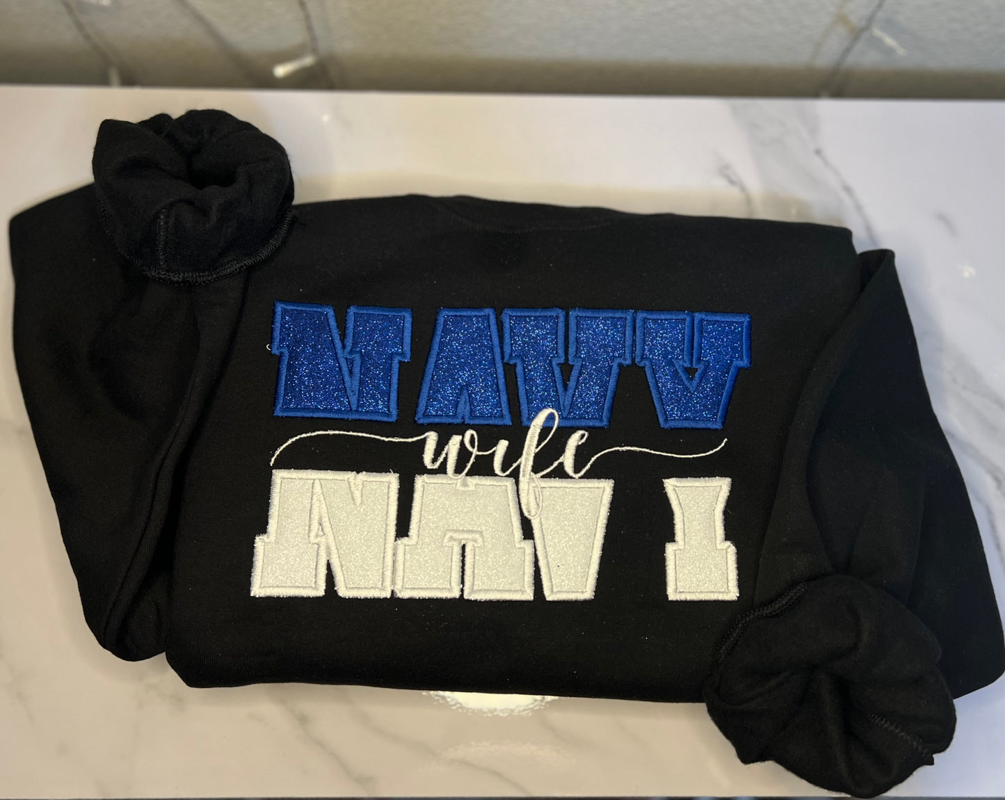 Embroidered 'Navy Wife' Sweatshirt + HTV Glitter Vinyl