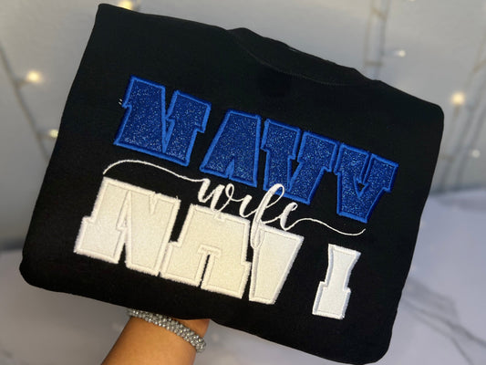 Embroidered 'Navy Wife' Sweatshirt + HTV Glitter Vinyl