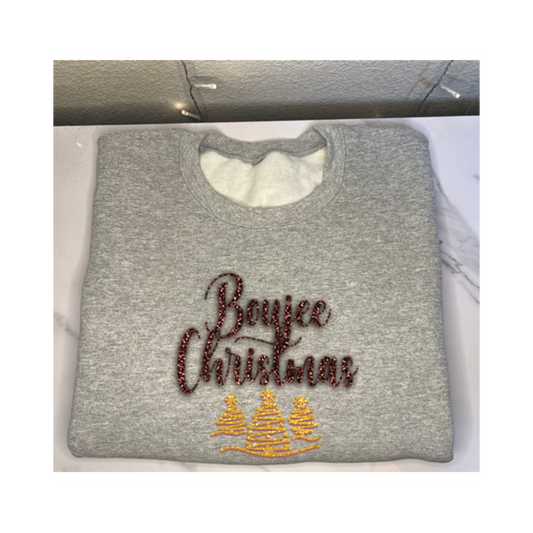 'Boujee Christmas With Glitter Lettering + Glitter Christmas Trees' Sweatshirt