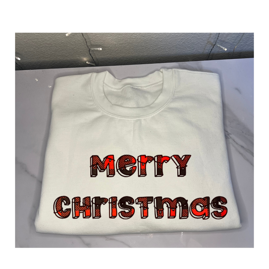 'Merry Christmas' In Box Letters in Plaid Colors Sweatshirt