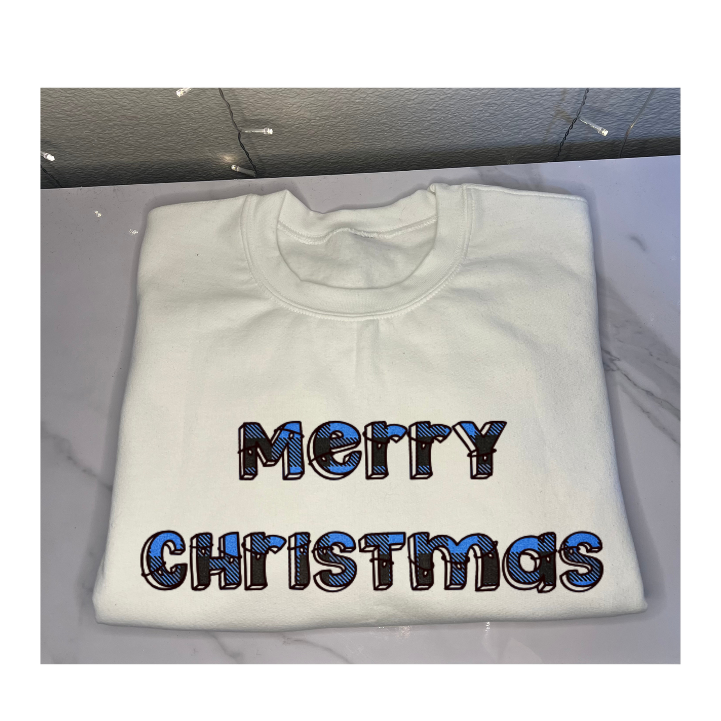 'Merry Christmas' In Box Letters in Plaid Colors Sweatshirt