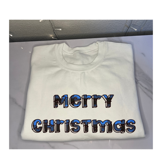 'Merry Christmas' In Box Letters in Plaid Colors Sweatshirt