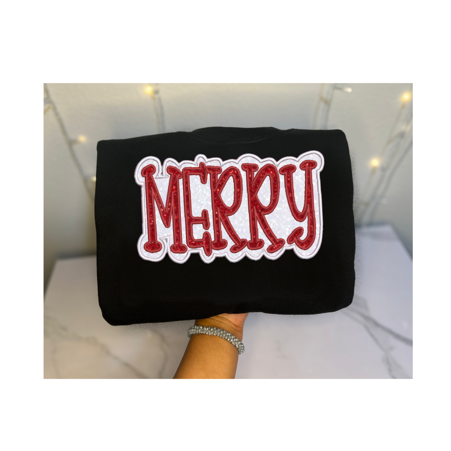 'MERRY' Embroidered Sweatshirt + HTV Glitter Vinyl