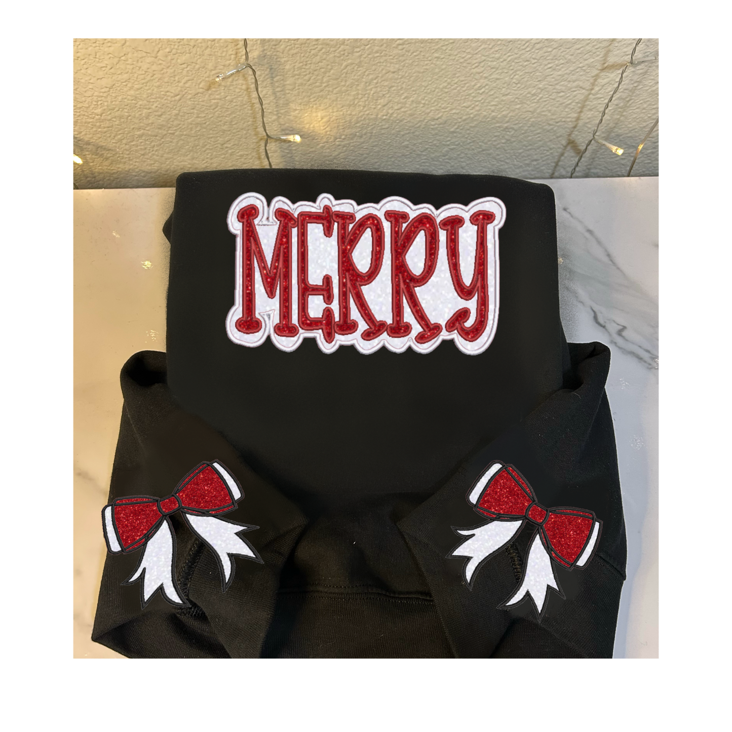 'MERRY' Embroidered Sweatshirt + HTV Glitter Vinyl